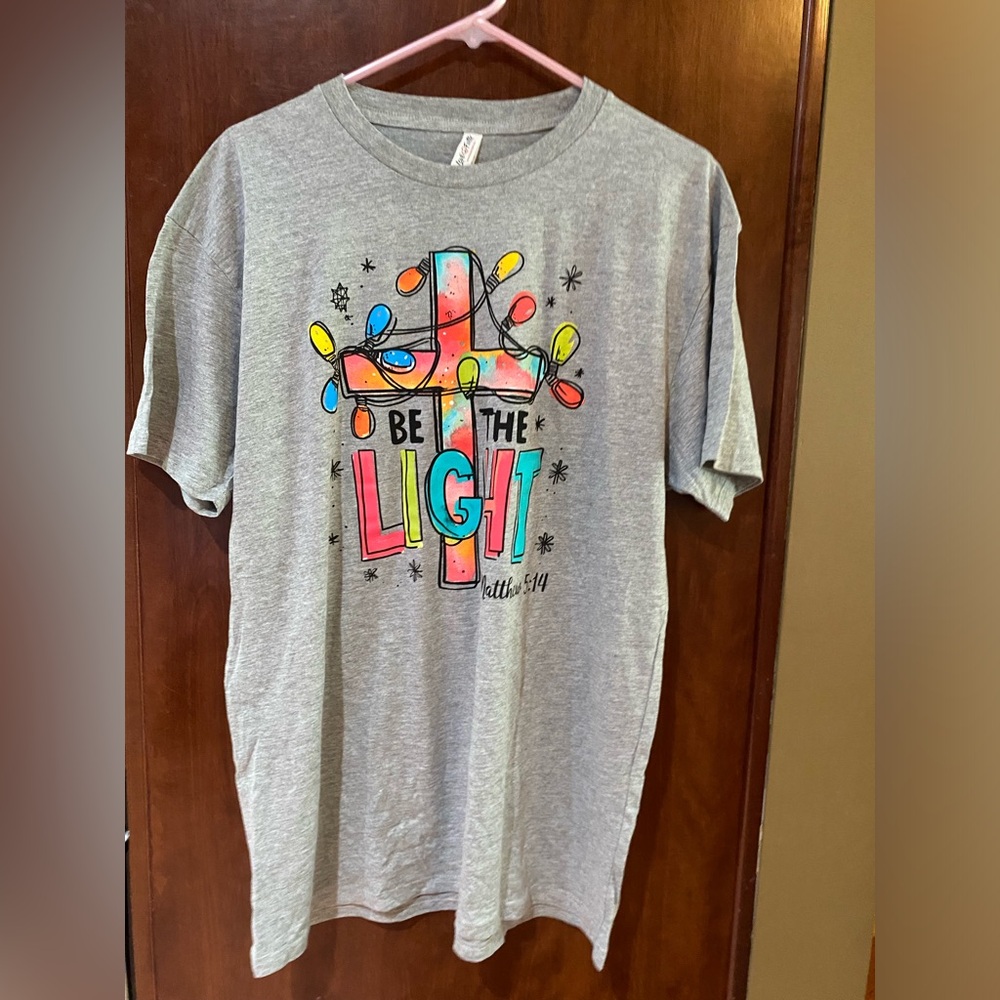 Love in Gray Kids "Be The Light" Graphic Tee with Multicolor Cross